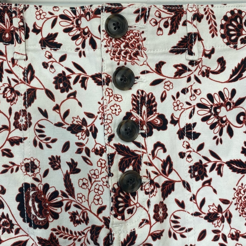 LOFT Shorts Size 6 Womens Maroon Paisley High Waist Button Fly Cotton Stretch - Picture 2 of 7
